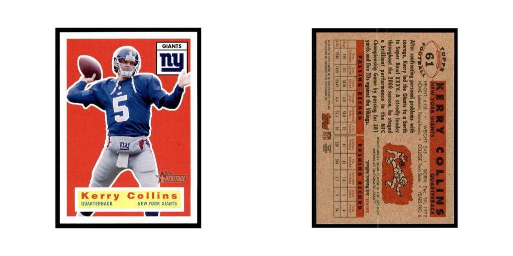 Kerry Collins 2001 Topps Heritage #61 New York Giants Football Card NM