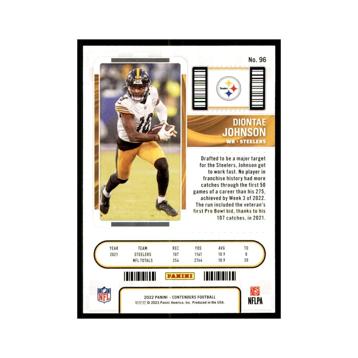 Diontae Johnson 2022 Panini Contenders #96 Pittsburgh Steelers Football Card NM