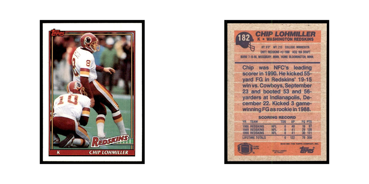Chip Lohmiller 1991 Topps #182 Washington Redskins Football Card NM