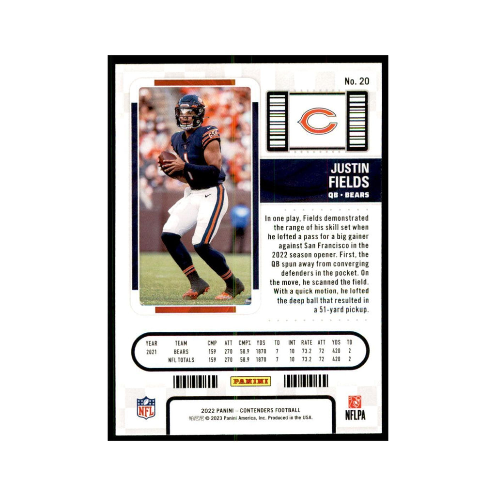 Justin Fields 2022 Panini Contenders #20 Chicago Bears Football Card NM