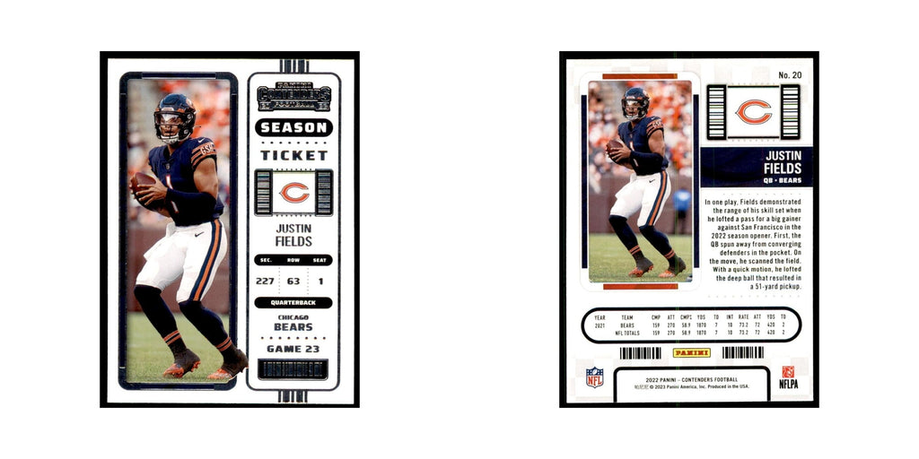 Justin Fields 2022 Panini Contenders #20 Chicago Bears Football Card NM