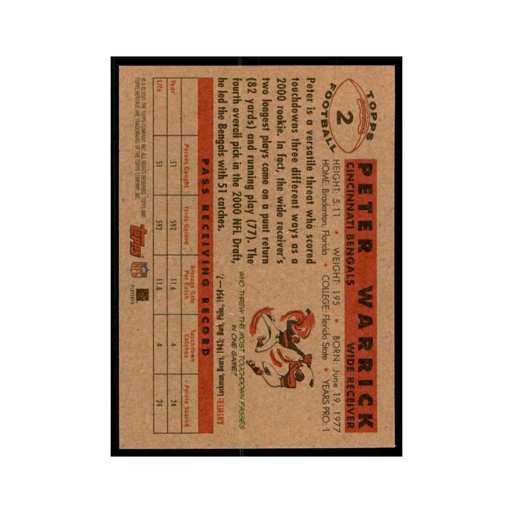 Peter Warrick 2001 Topps Heritage #2 Cincinnati Bengals Football Card NM