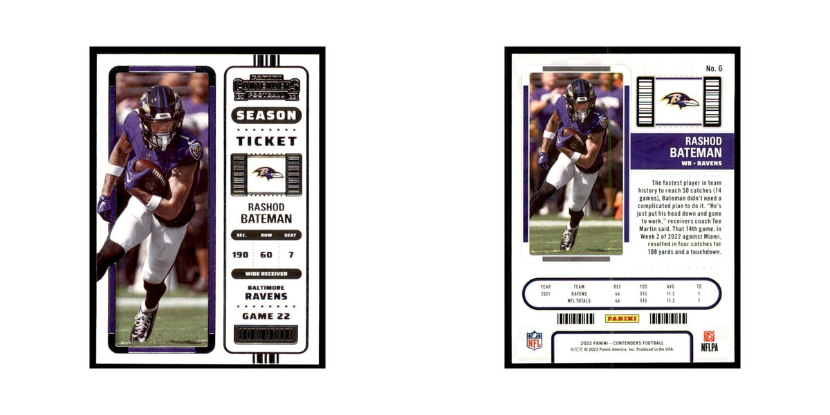 Rashod Bateman 2022 Panini Contenders #6 Baltimore Ravens Football Card NM