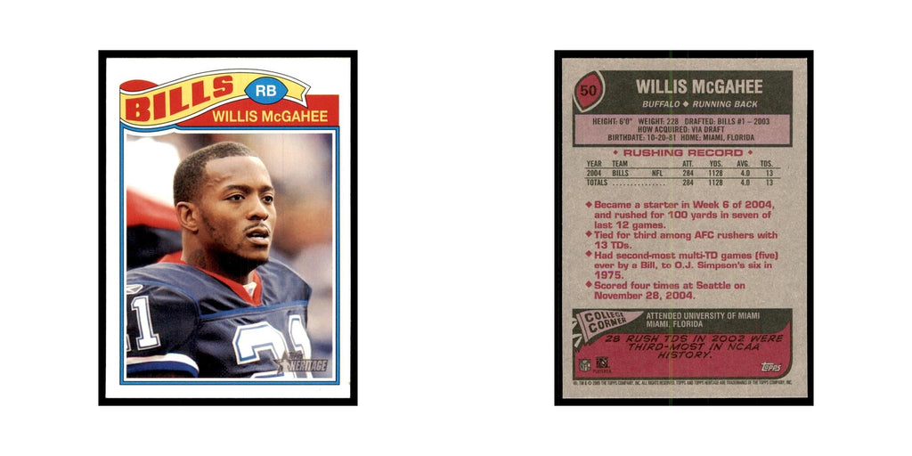 Willis McGahee 2005 Topps Heritage #50 Buffalo Bills Football Card NM
