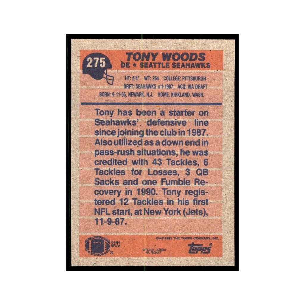 Tony Woods 1991 Topps #275 Seattle Seahawks Football Card NM
