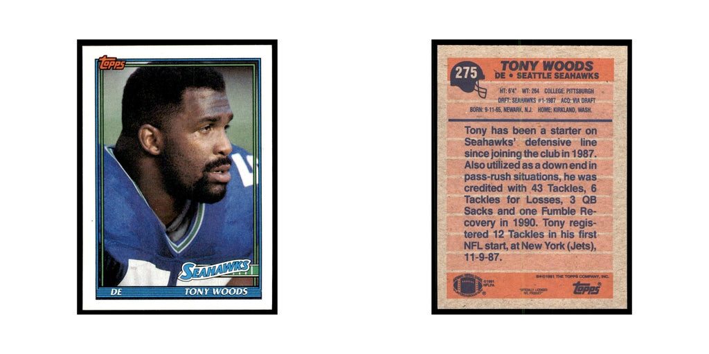 Tony Woods 1991 Topps #275 Seattle Seahawks Football Card NM