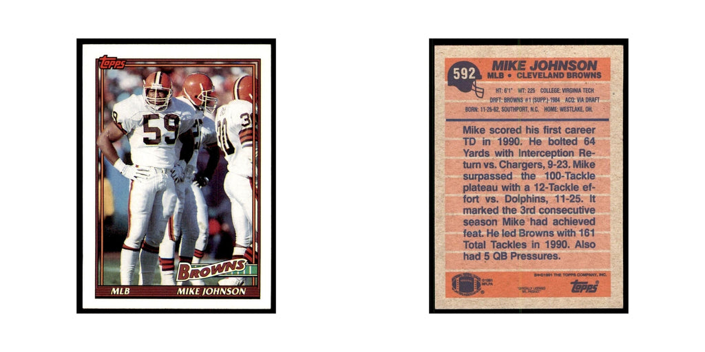 Mike Johnson 1991 Topps #592 Cleveland Browns Football Card NM