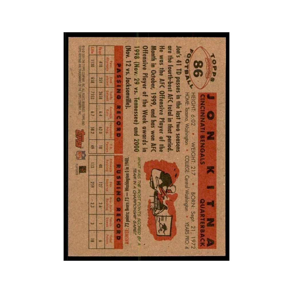 Jon Kitna 2001 Topps Heritage #86 Cincinnati Bengals Football Card NM