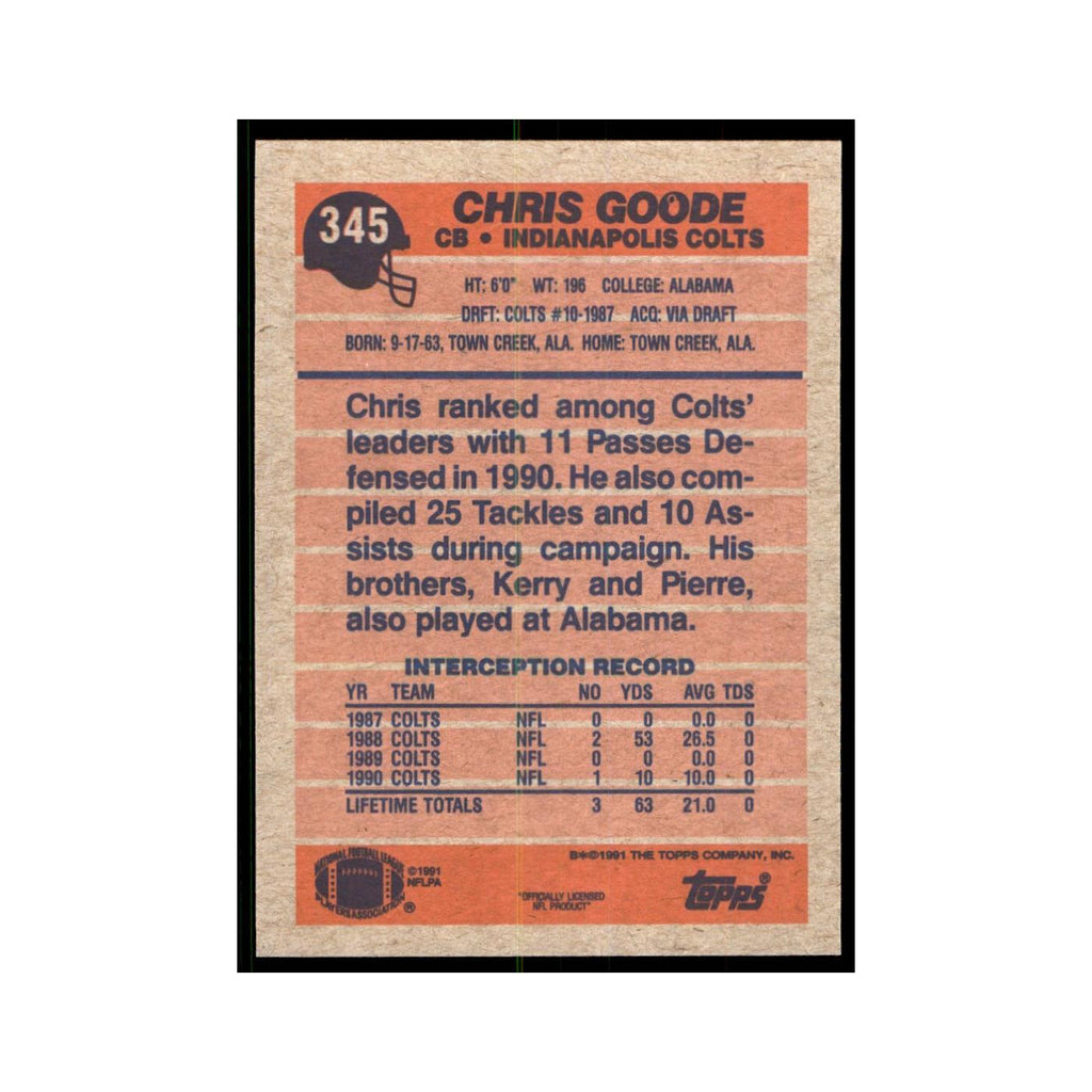 Chris Goode 1991 Topps #345 Indianapolis Colts Football Card NM