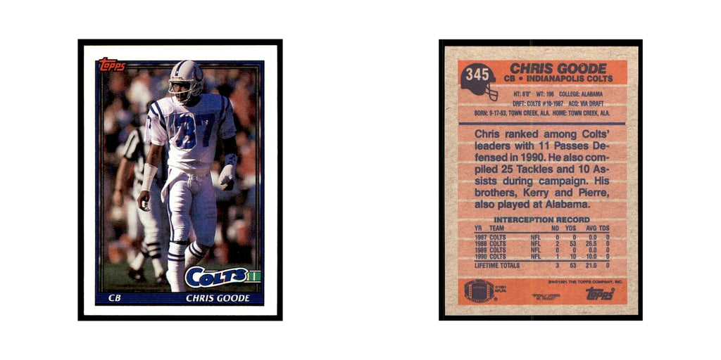 Chris Goode 1991 Topps #345 Indianapolis Colts Football Card NM