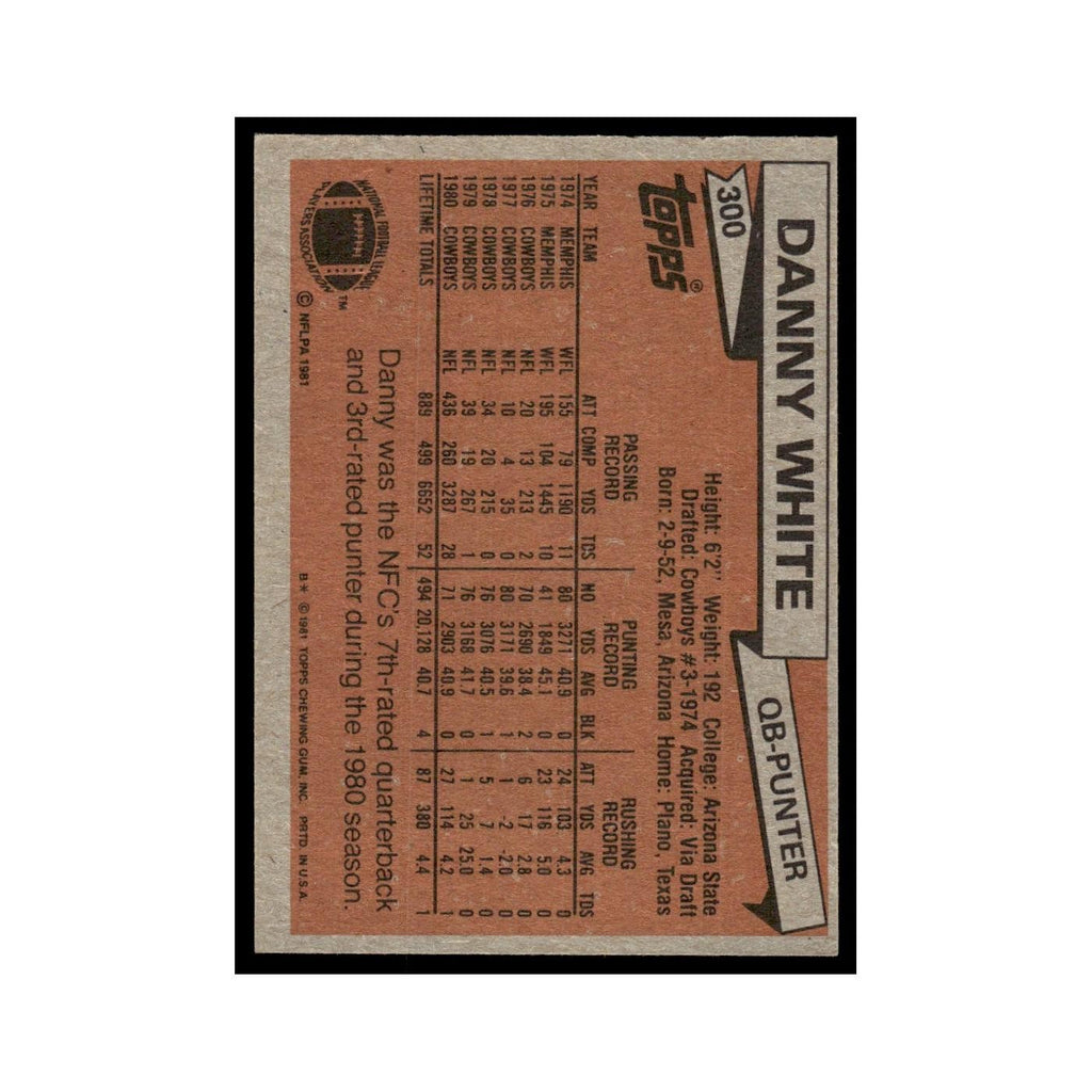 Danny White 1981 Topps #300.0 Dallas Cowboys Football Card EX