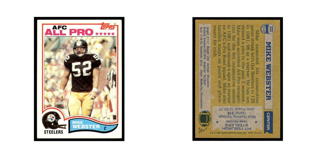 Mike Webster 1982 Topps #222.0 Pittsburgh Steelers Football Card EX