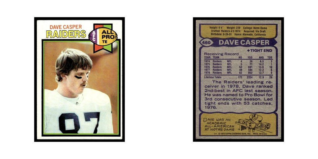 Dave Casper 1979 Topps #460.0 Oakland Raiders Football Card EX