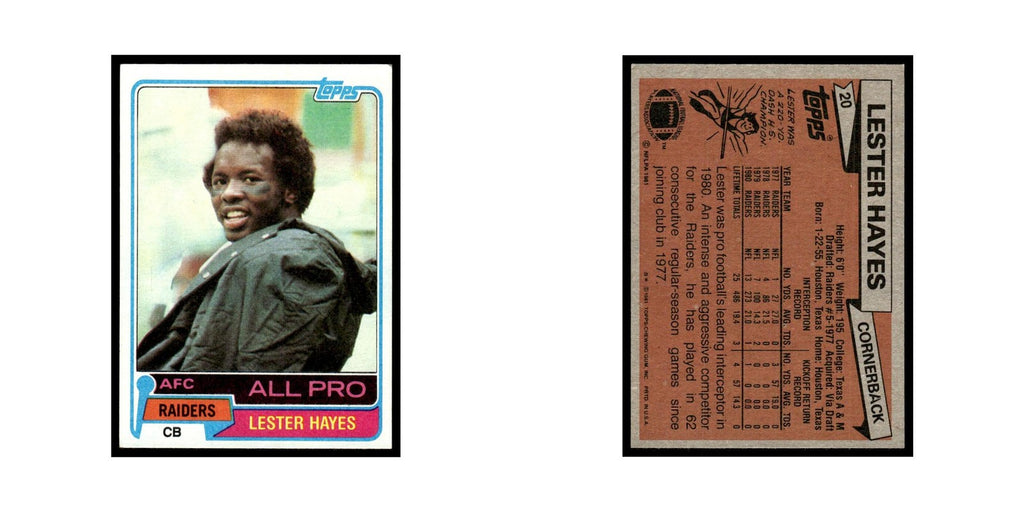 Lester Hayes 1981 Topps #20.0 Oakland Raiders Football Card EX