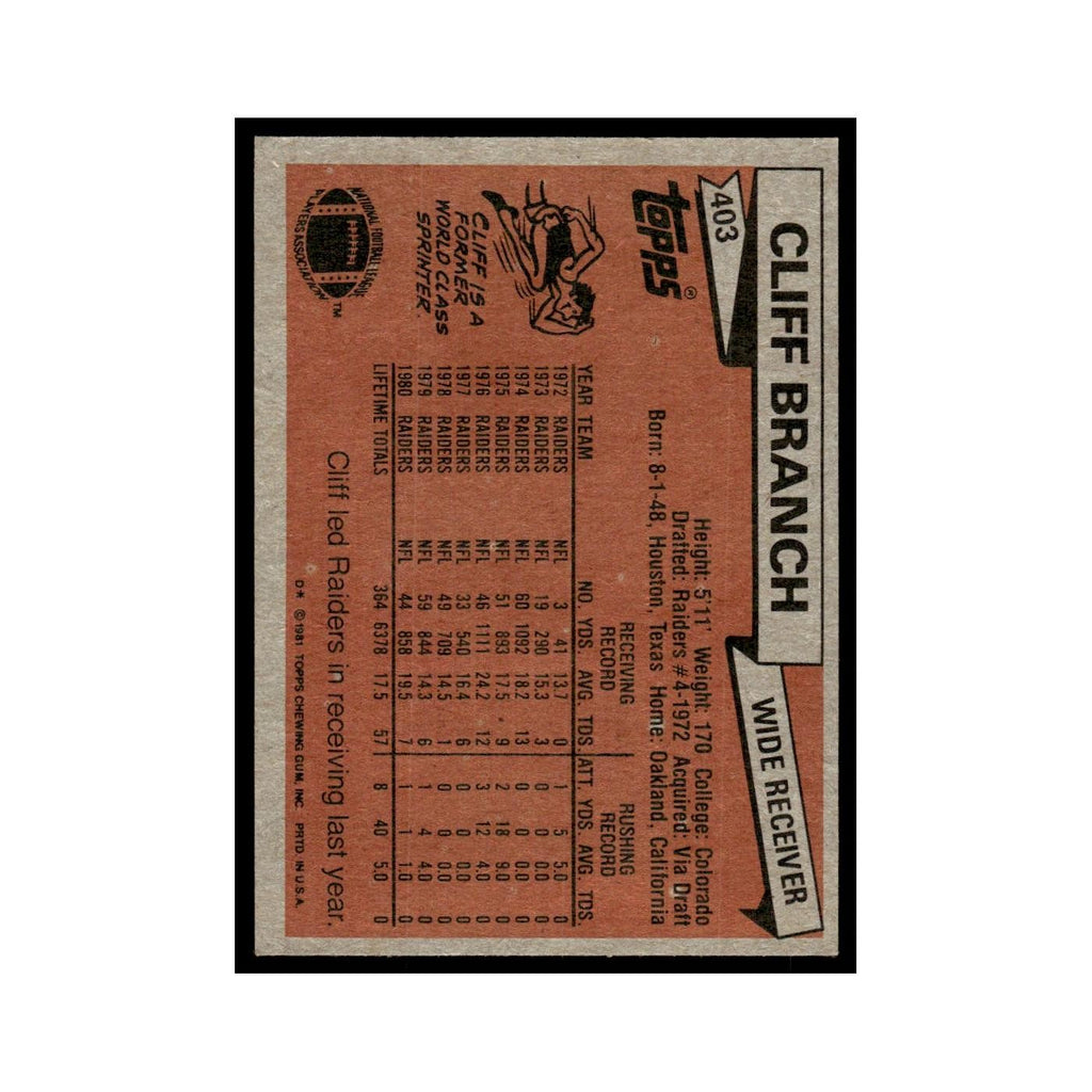 Cliff Branch 1981 Topps #403.0 Oakland Raiders Football Card EX