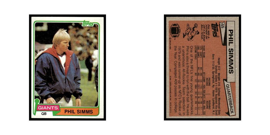 Phil Simms 1981 Topps #55.0 New York Giants Football Card EX