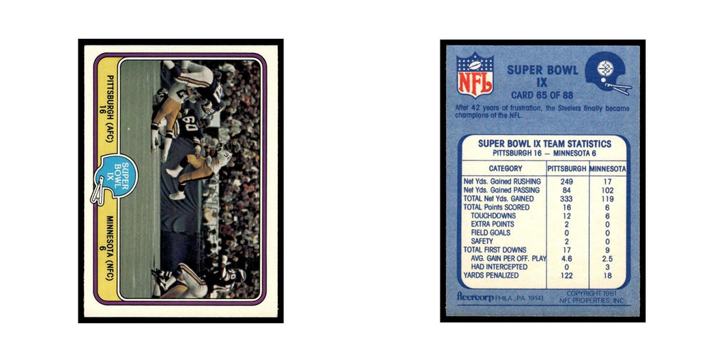 Super Bowl IX 1981 Fleer Team Action #65.0 EX