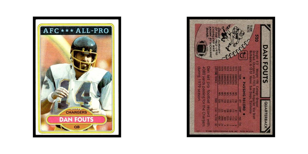 Dan Fouts 1980 Topps #520.0 San Diego Chargers Football Card EX
