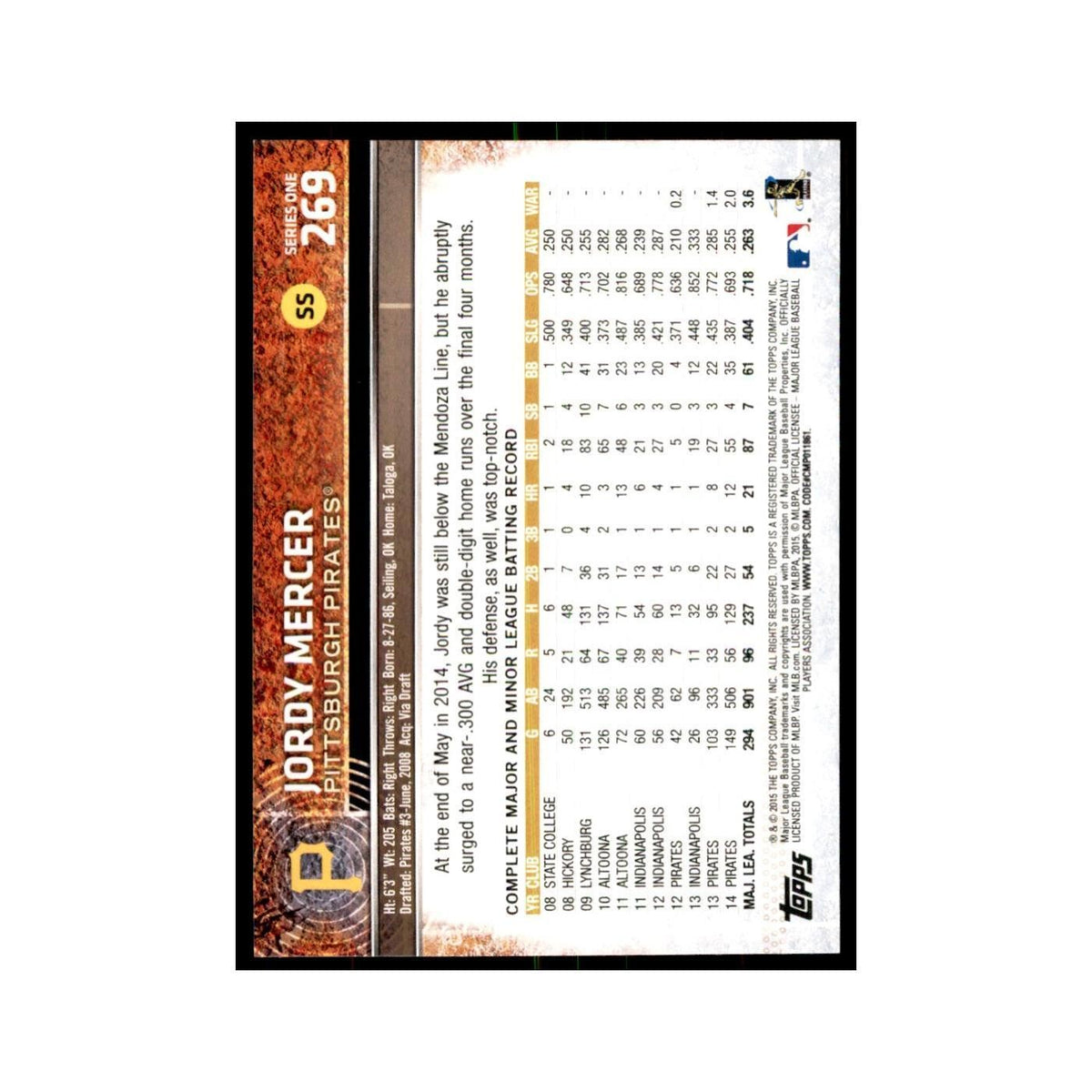 Jordy Mercer 2015 Topps #269 Baseball Cards Baseball Card NM