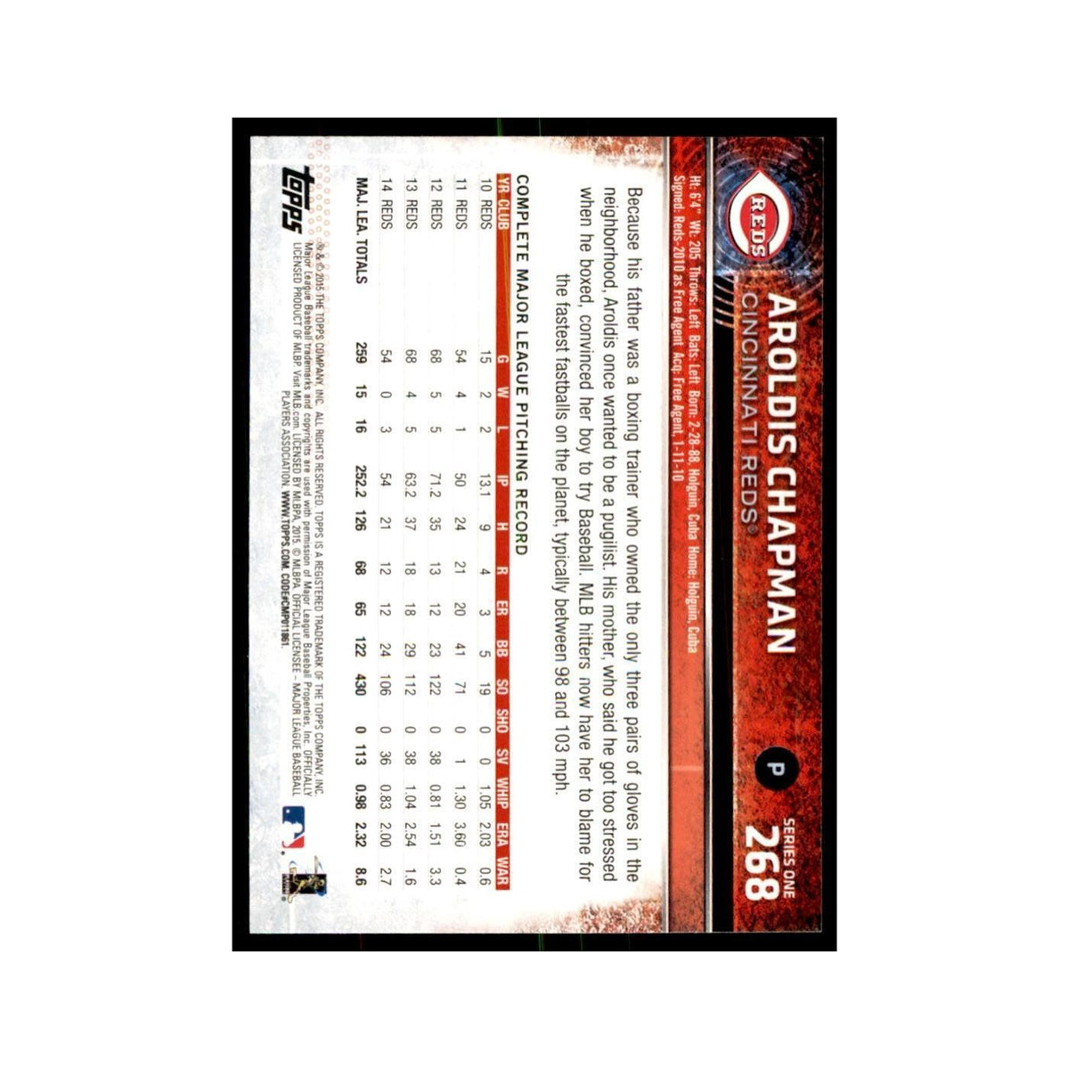 Aroldis Chapman 2015 Topps #268 Baseball Cards Baseball Card NM