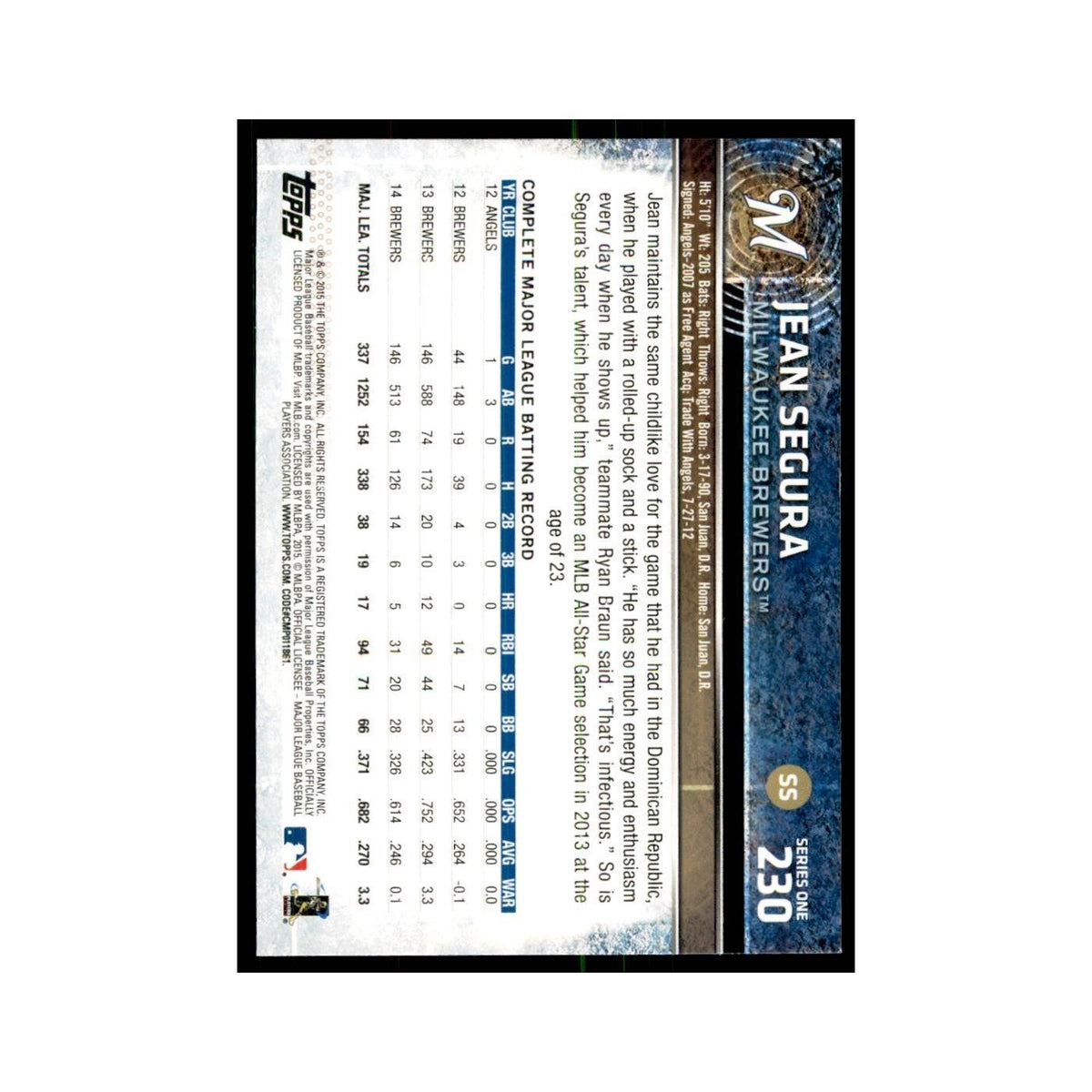 Jean Segura 2015 Topps #230 Baseball Cards Baseball Card NM