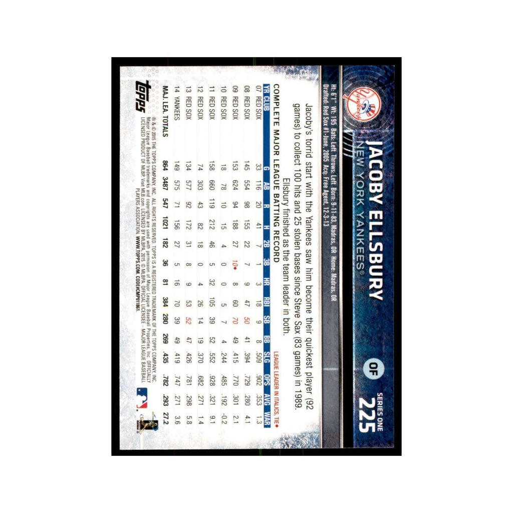 Jacoby Ellsbury 2015 Topps #225 Baseball Cards Baseball Card NM