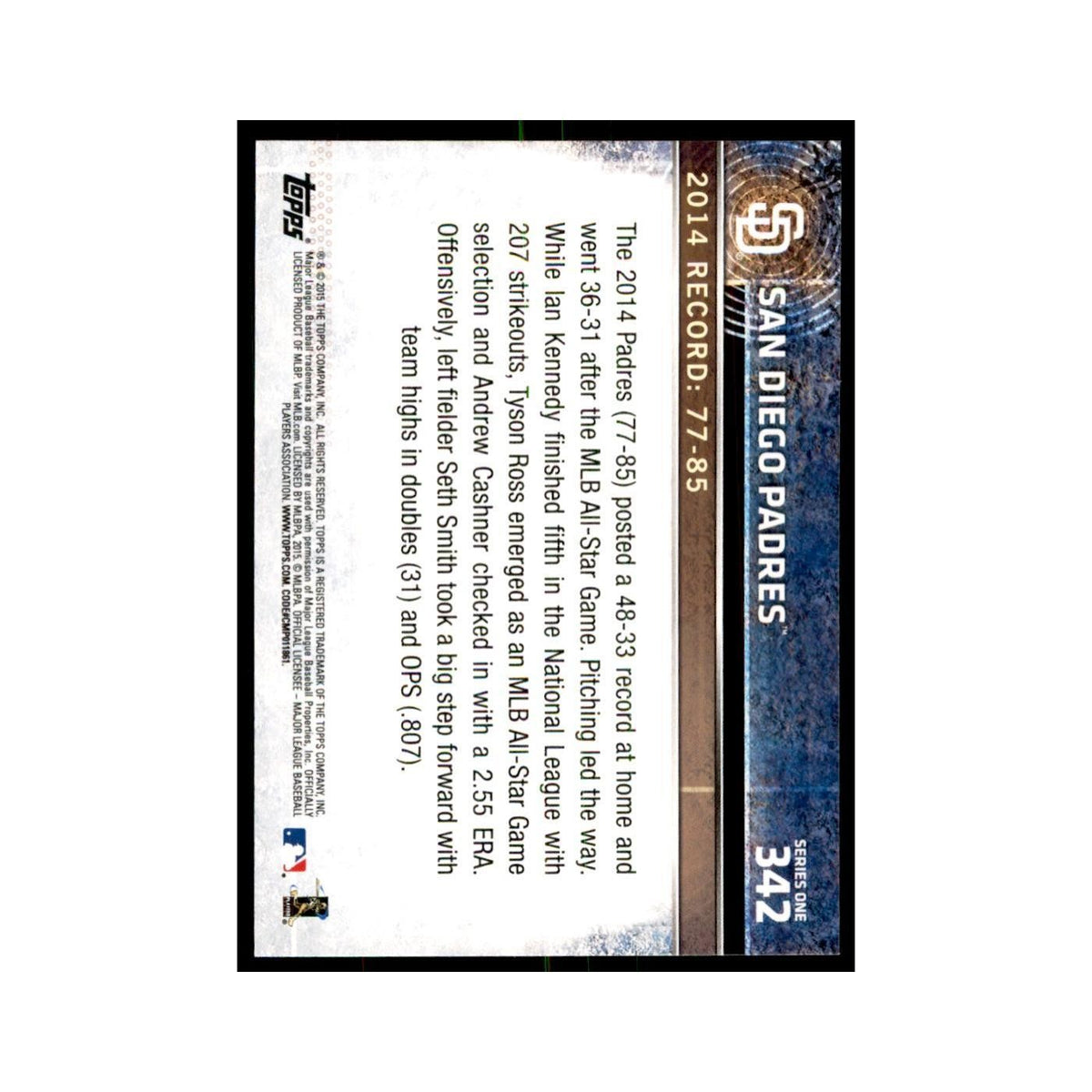 San Diego Padres 2015 Topps #342 Baseball Cards Baseball Card NM