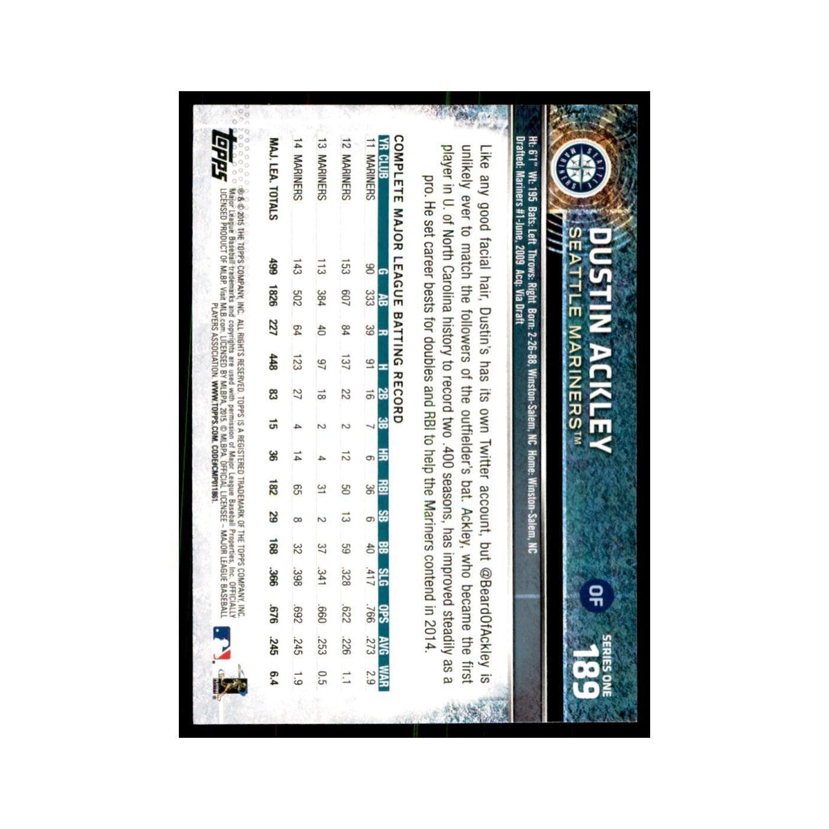 Dustin Ackley 2015 Topps #189 Baseball Cards Baseball Card NM