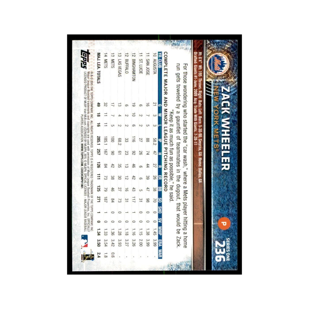 Zack Wheeler 2015 Topps #236 Baseball Cards Baseball Card NM
