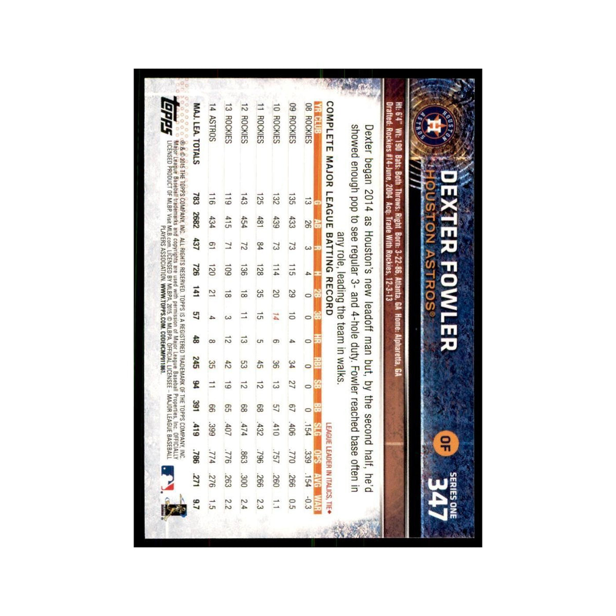 Dexter Fowler 2015 Topps #347 Baseball Cards Baseball Card NM