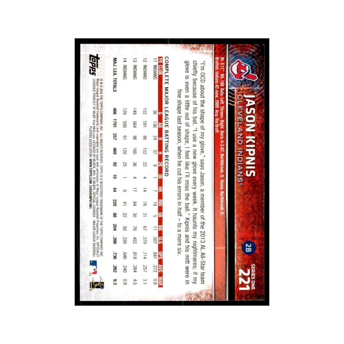 Jason Kipnis 2015 Topps #221 Baseball Cards Baseball Card NM