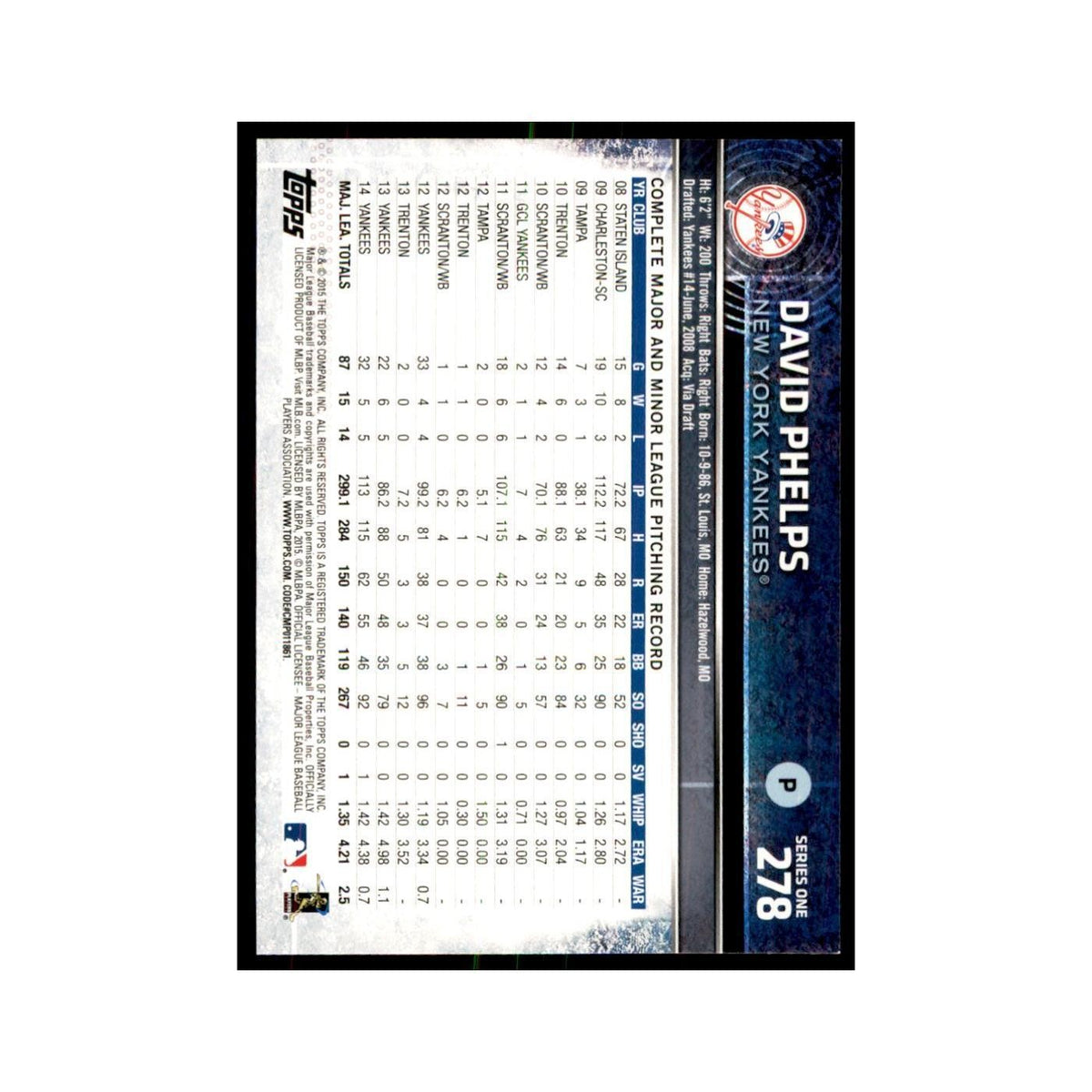 David Phelps 2015 Topps #278 Baseball Cards Baseball Card NM