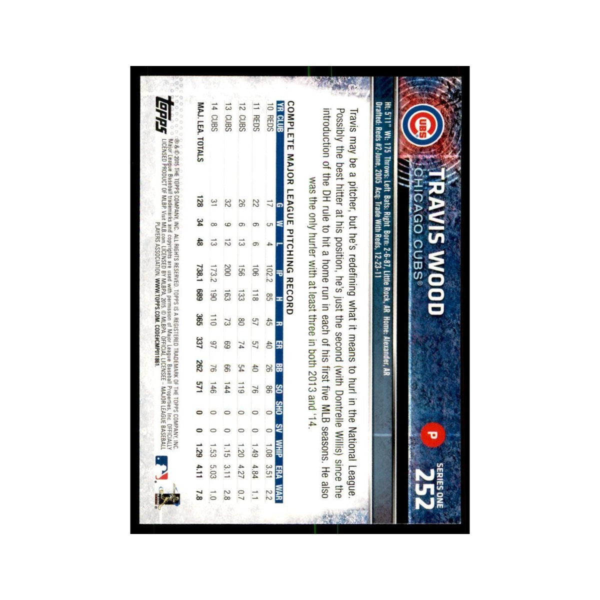 Travis Wood 2015 Topps #252 Baseball Cards Baseball Card NM