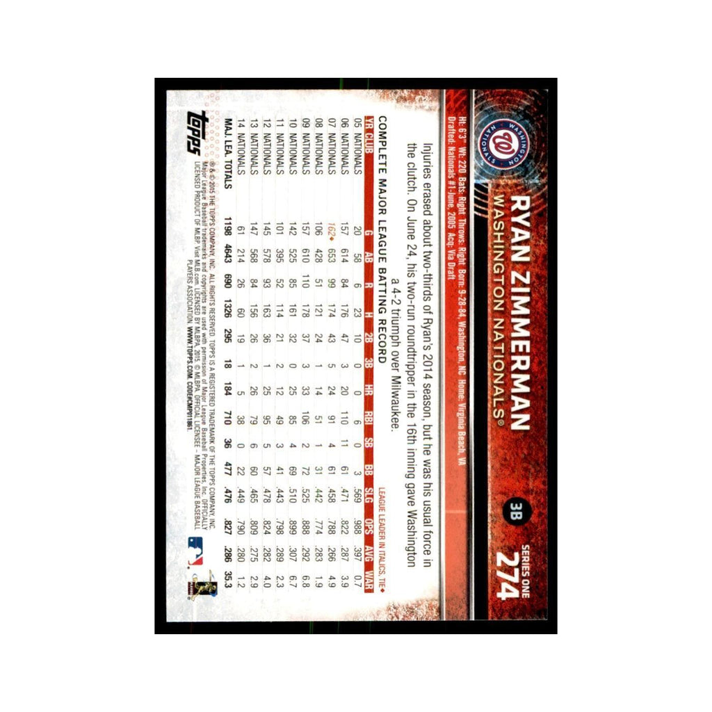 Ryan Zimmerman 2015 Topps #274 Baseball Cards Baseball Card NM