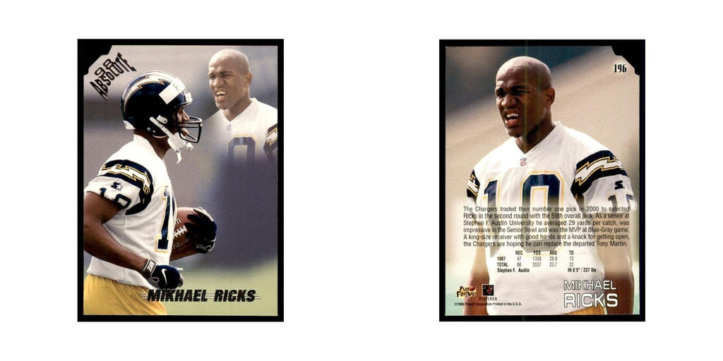 Mikhael Ricks 1998 Absolute #196 Football Cards Football Card NM