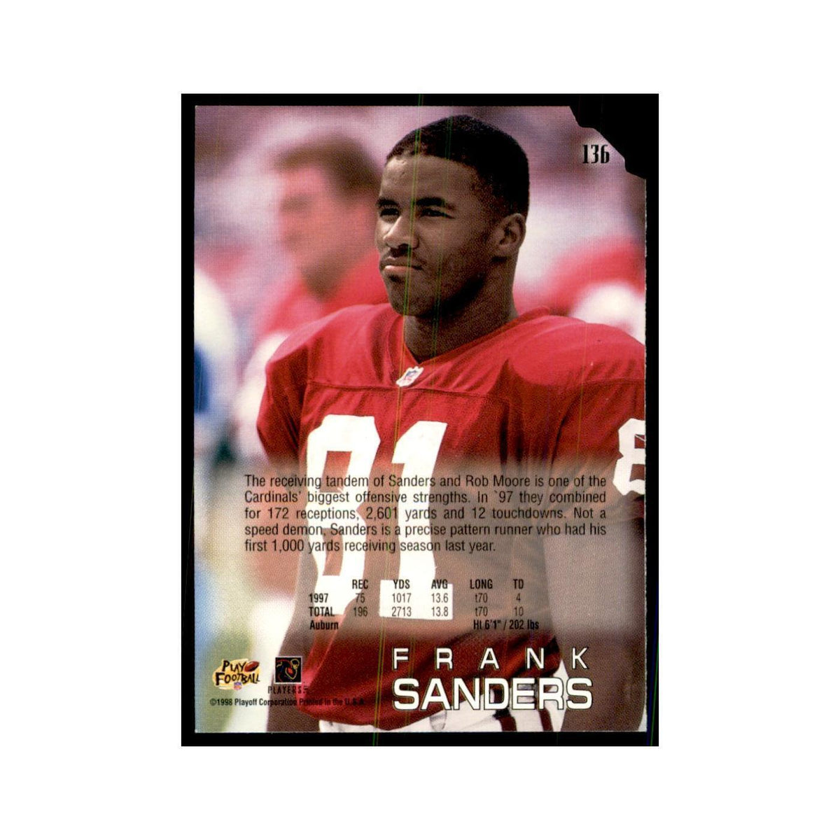 Frank Sanders 1998 Absolute #136 Football Cards Football Card NM