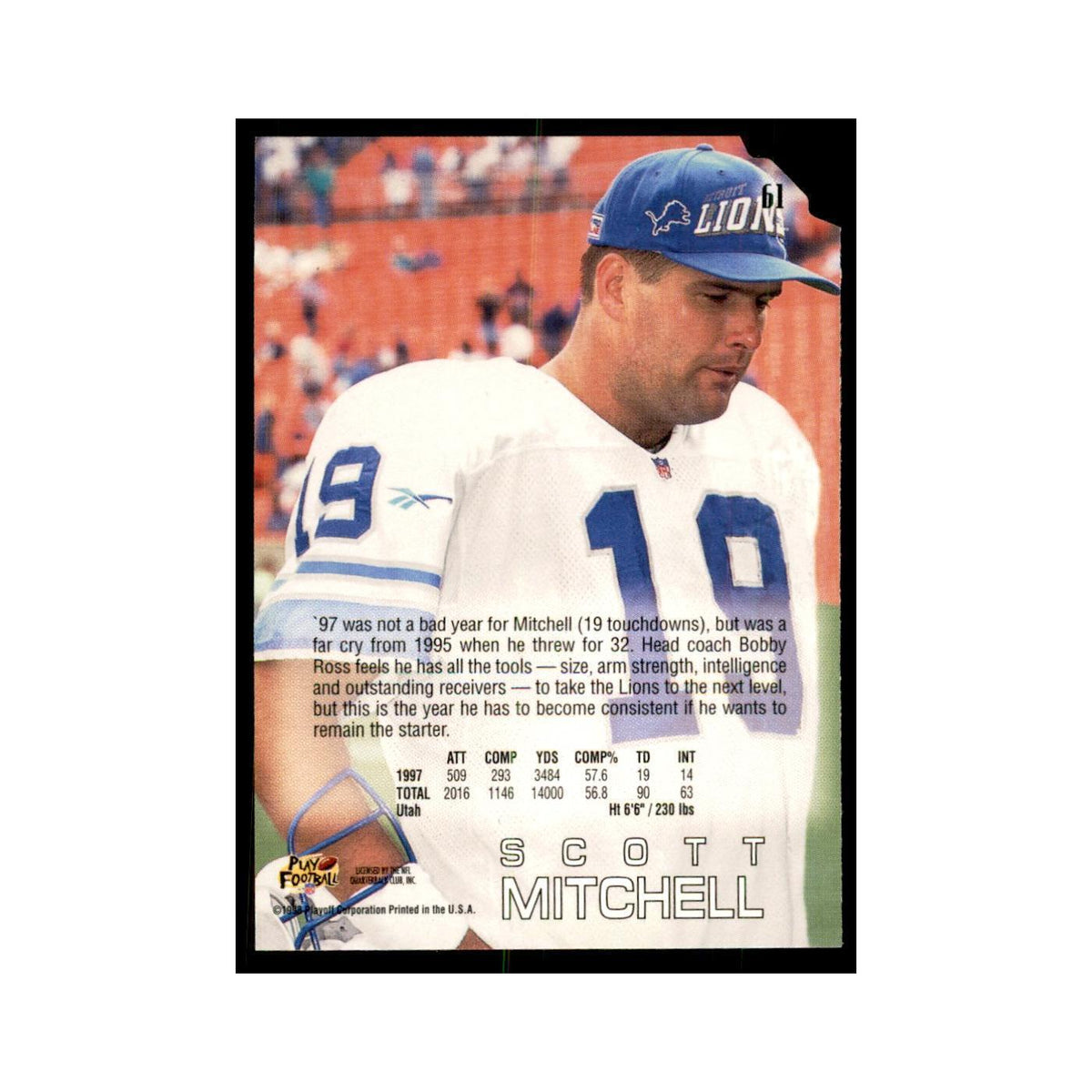 Scott Mitchell 1998 Absolute #61 Football Cards Football Card NM