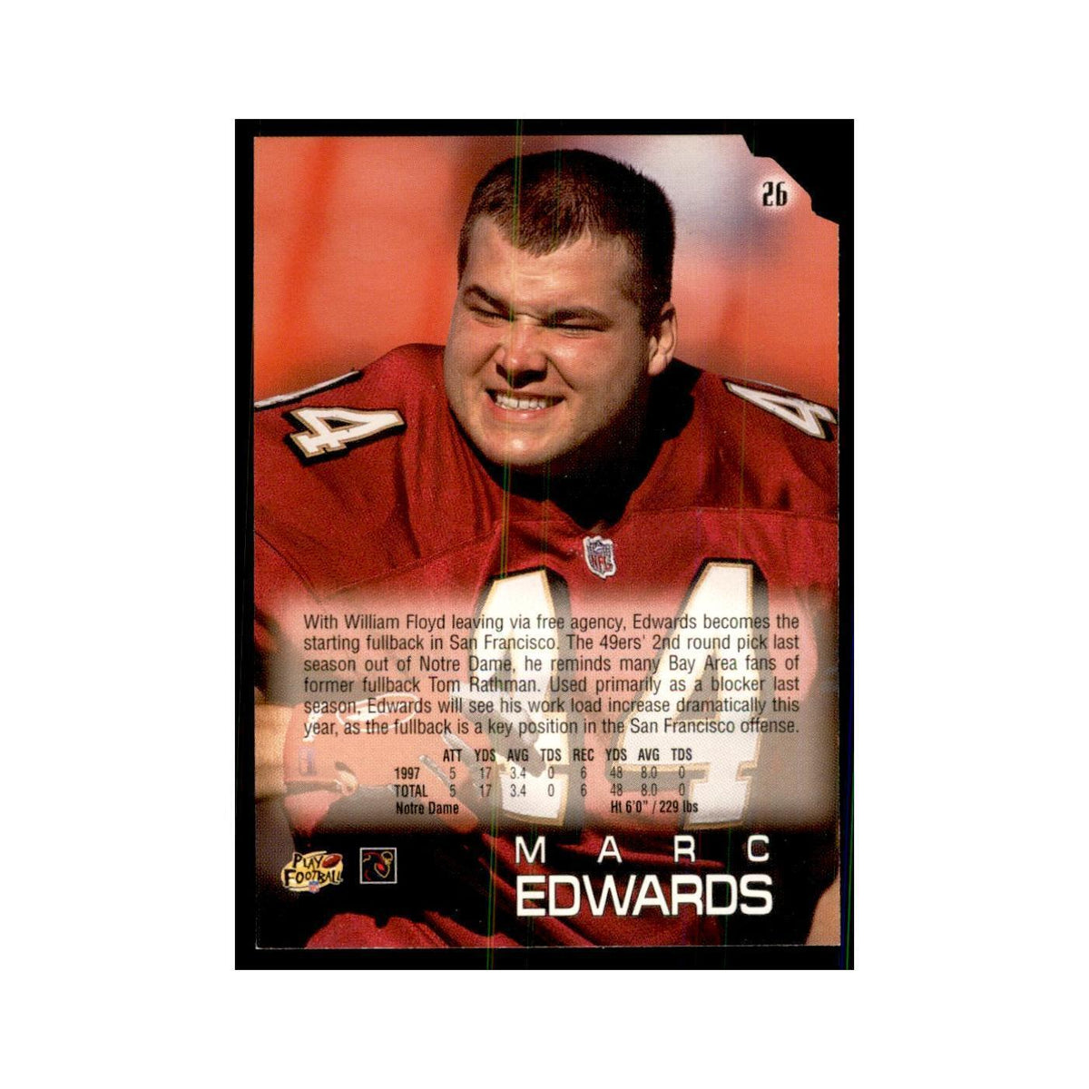 Marc Edwards 1998 Absolute #26 Football Cards Football Card NM
