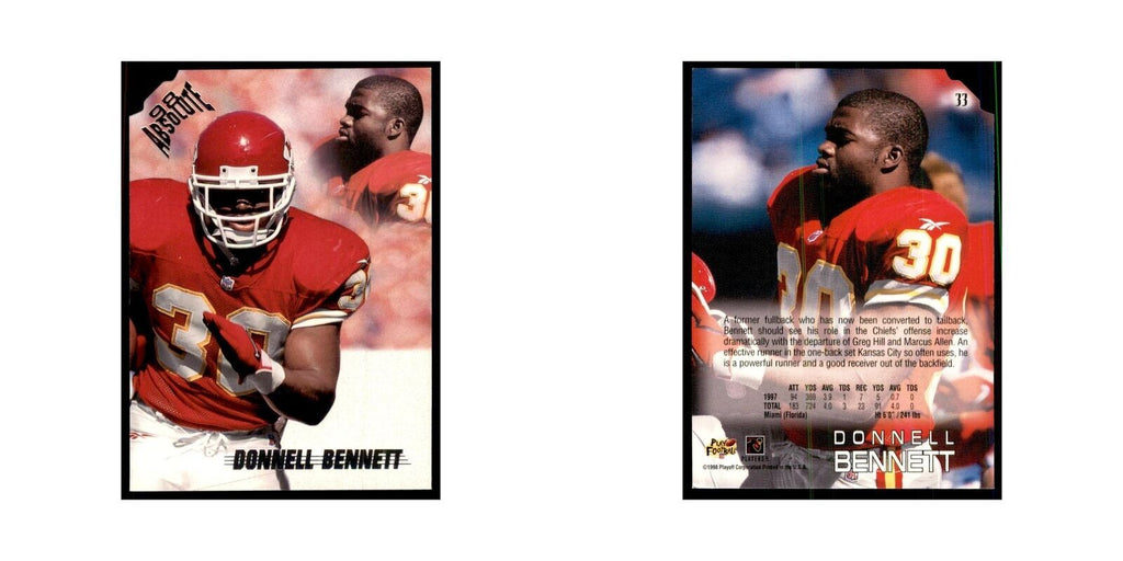 Donnell Bennett 1998 Absolute #33 Football Cards Football Card NM