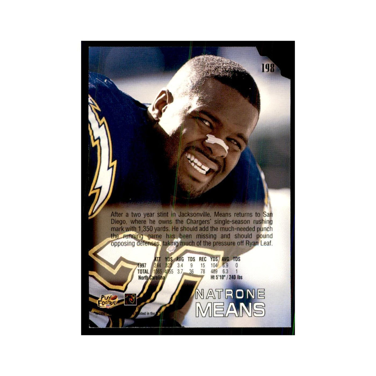 Natrone Means 1998 Absolute #198 Football Cards Football Card NM