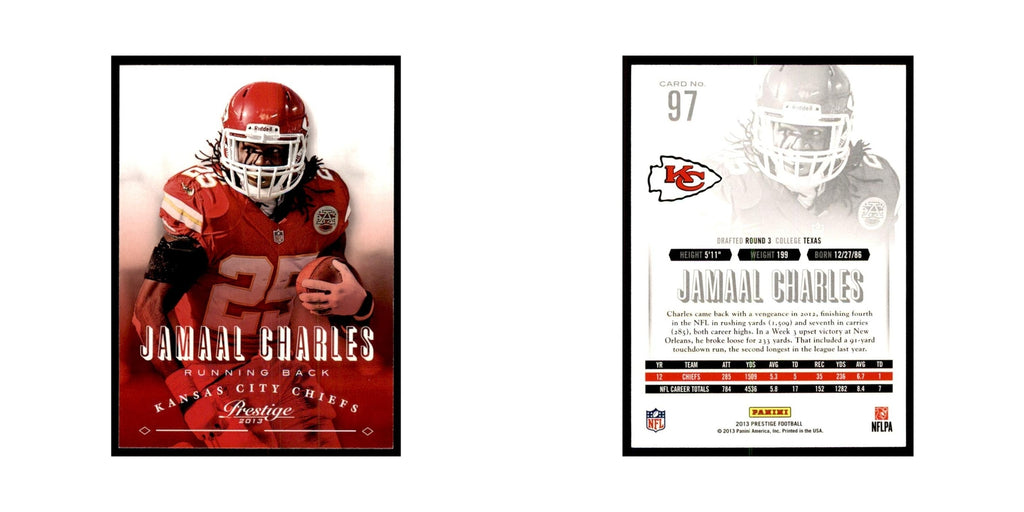 Jamaal Charles 2013 Panini Prestige #97 Kansas City Chiefs Football Card NM