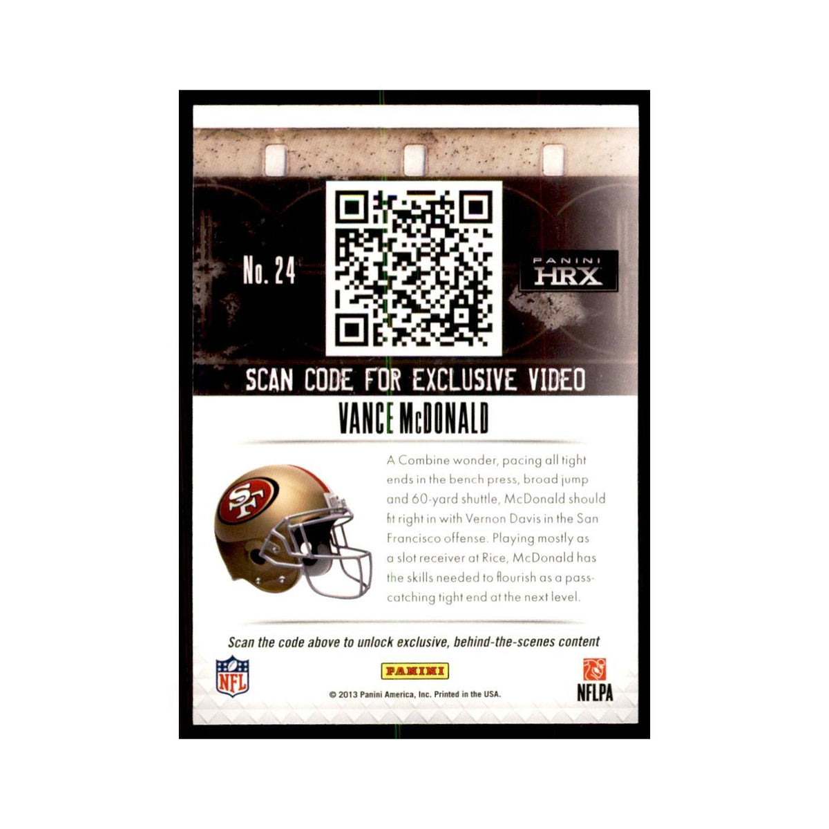 Vance McDonald 2013 Panini Prizm HRX Rookies #24 San Francisco 49ers NM