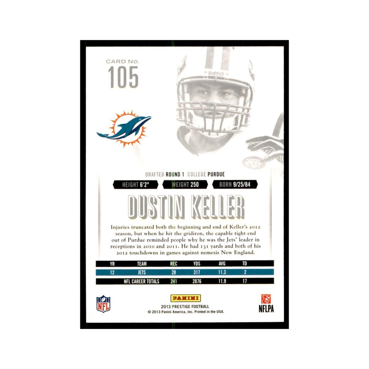 Dustin Keller 2013 Panini Prestige #105 Miami Dolphins Football Card NM