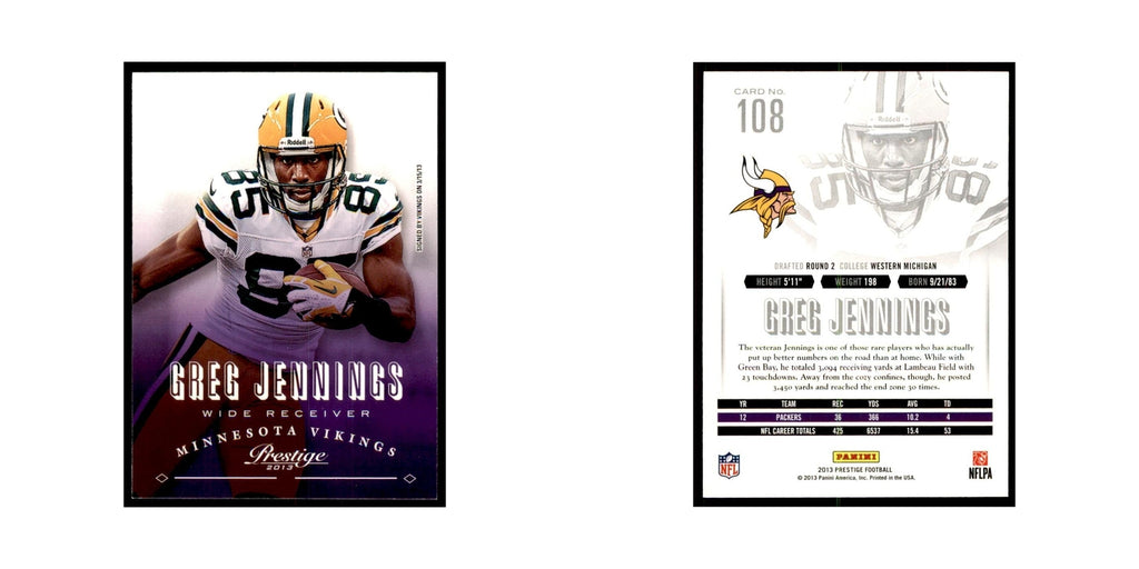 Greg Jennings 2013 Panini Prestige #108 Minnesota Vikings Football Card NM