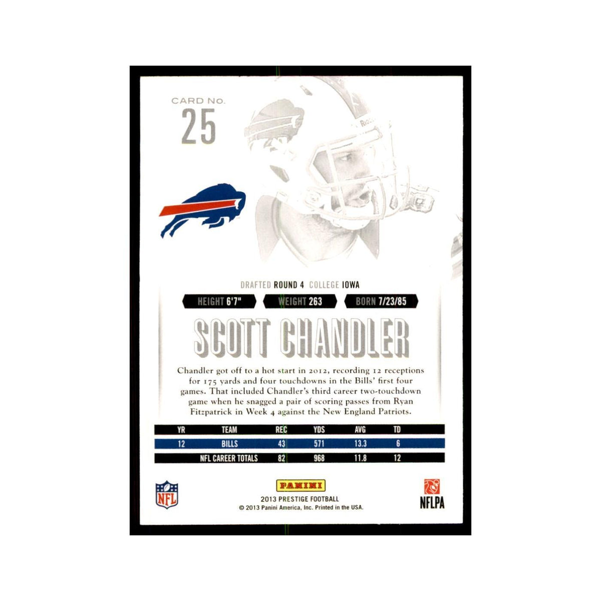 Scott Chandler 2013 Panini Prestige #25 Buffalo Bills Football Card NM