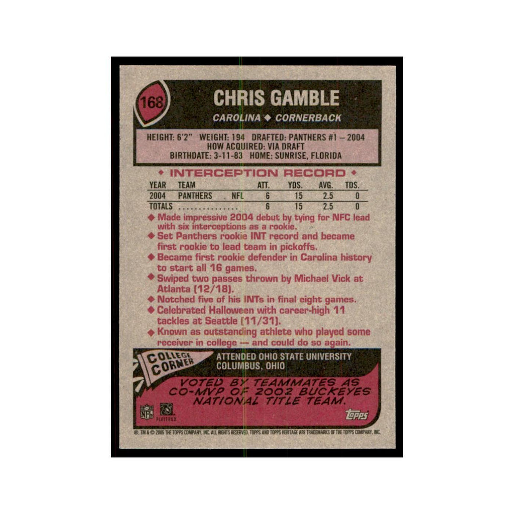 Chris Gamble 2005 Topps Heritage #168 Carolina Panthers Football Card NM