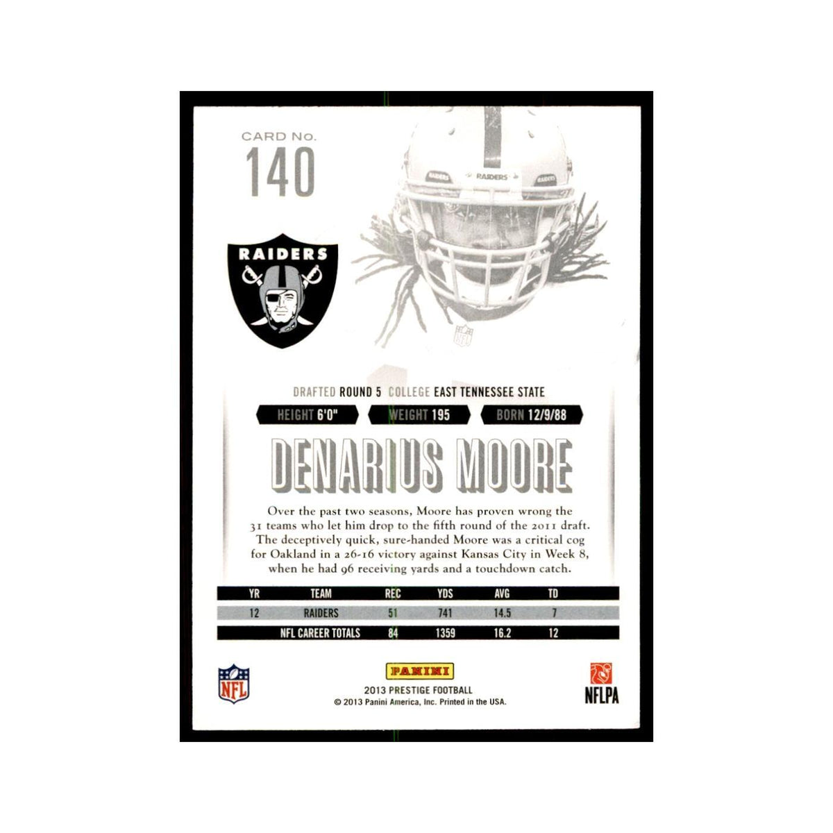 Denarius Moore 2013 Panini Prestige #140 Oakland Raiders Football Card NM