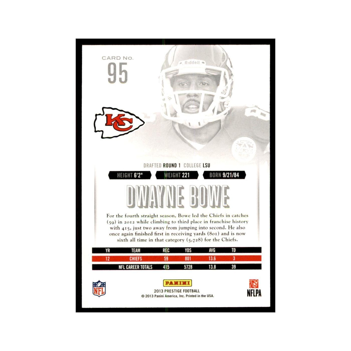 Dwayne Bowe 2013 Panini Prestige #95 Kansas City Chiefs Football Card NM