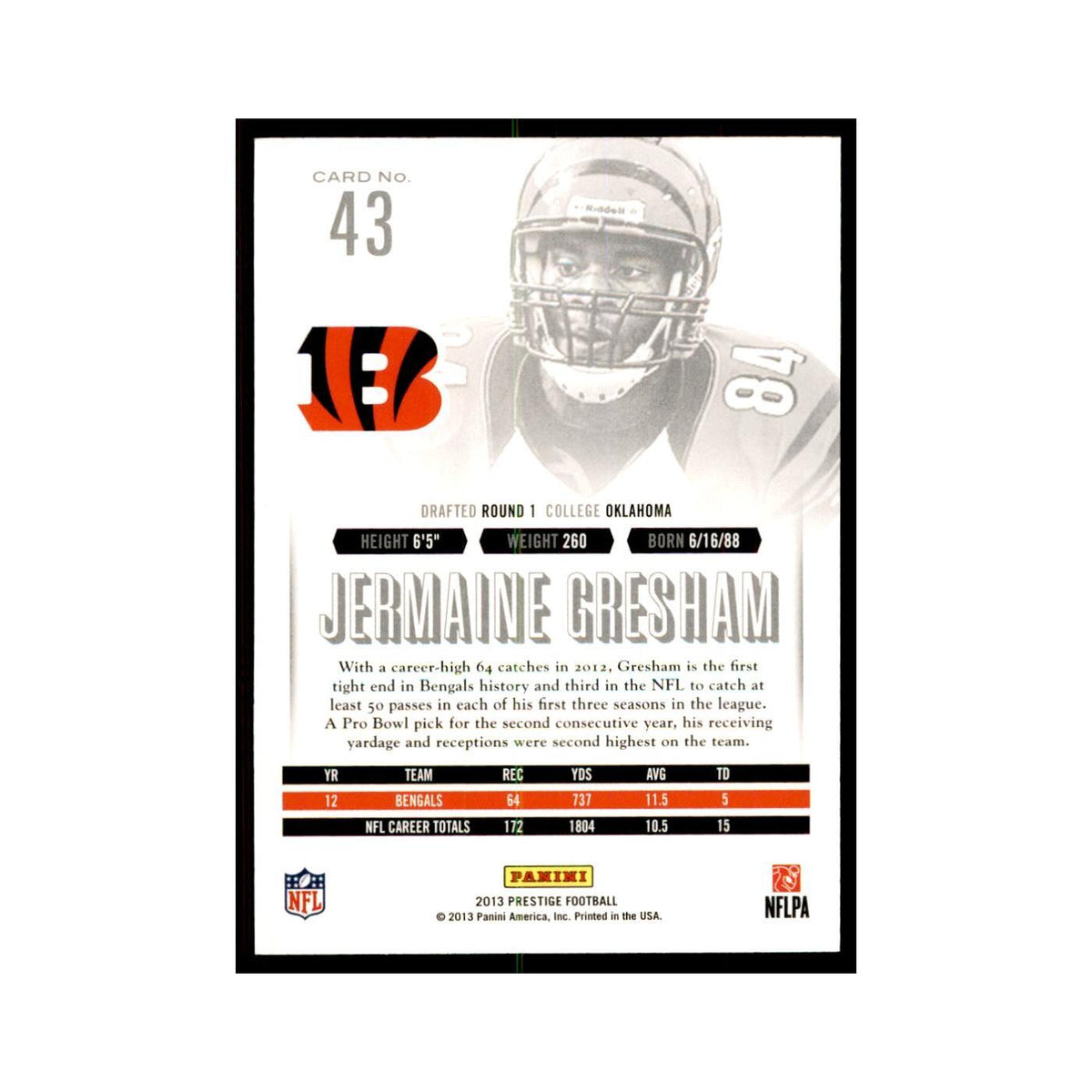 Jermaine Gresham 2013 Panini Prestige #43 Cincinnati Bengals Football Card NM