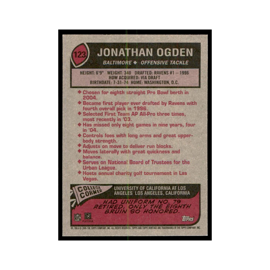 Jonathan Ogden 2005 Topps Heritage #123 Baltimore Ravens Football Card NM